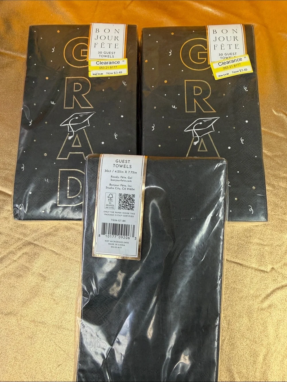 Graduation 'GRAD' Black & Gold Guest Napkins - Pack of 3 all new 90 count towels